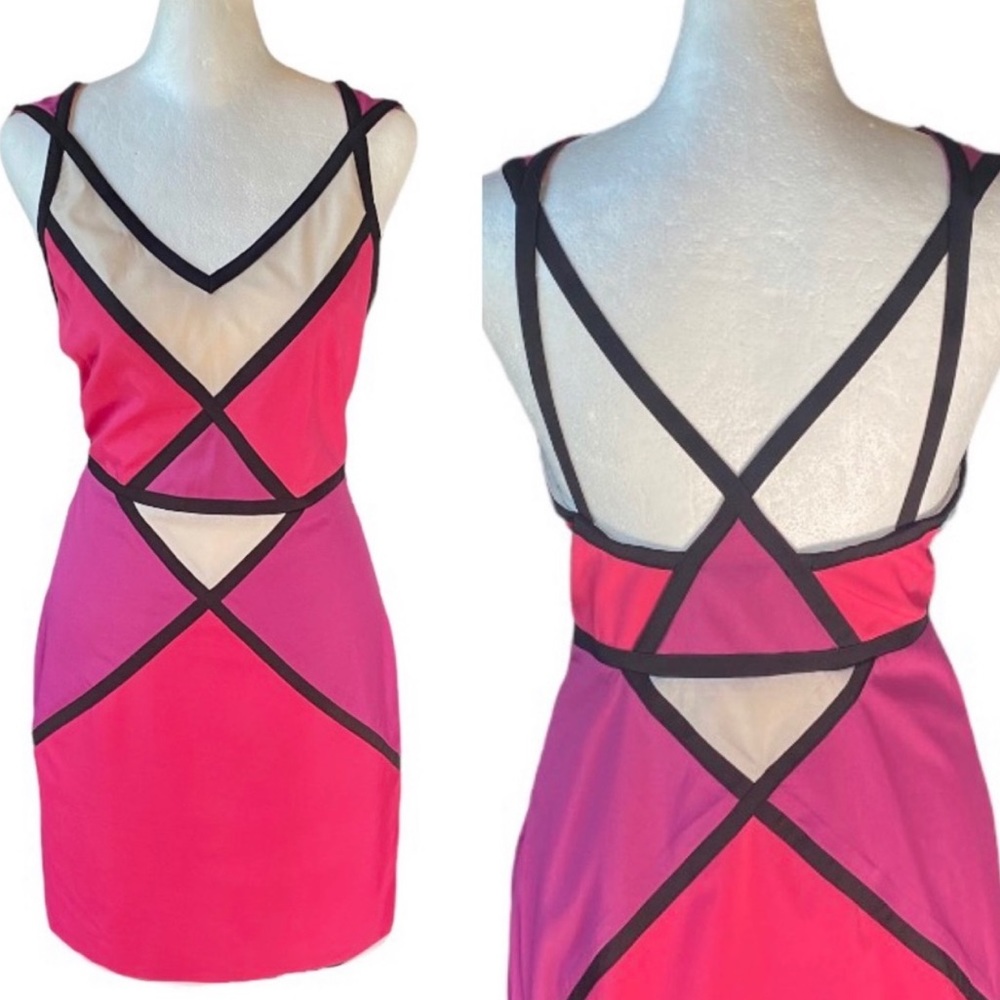 Modcloth Minuet Hot Pink + Purple Color Block Strappy Dress size women's medium
